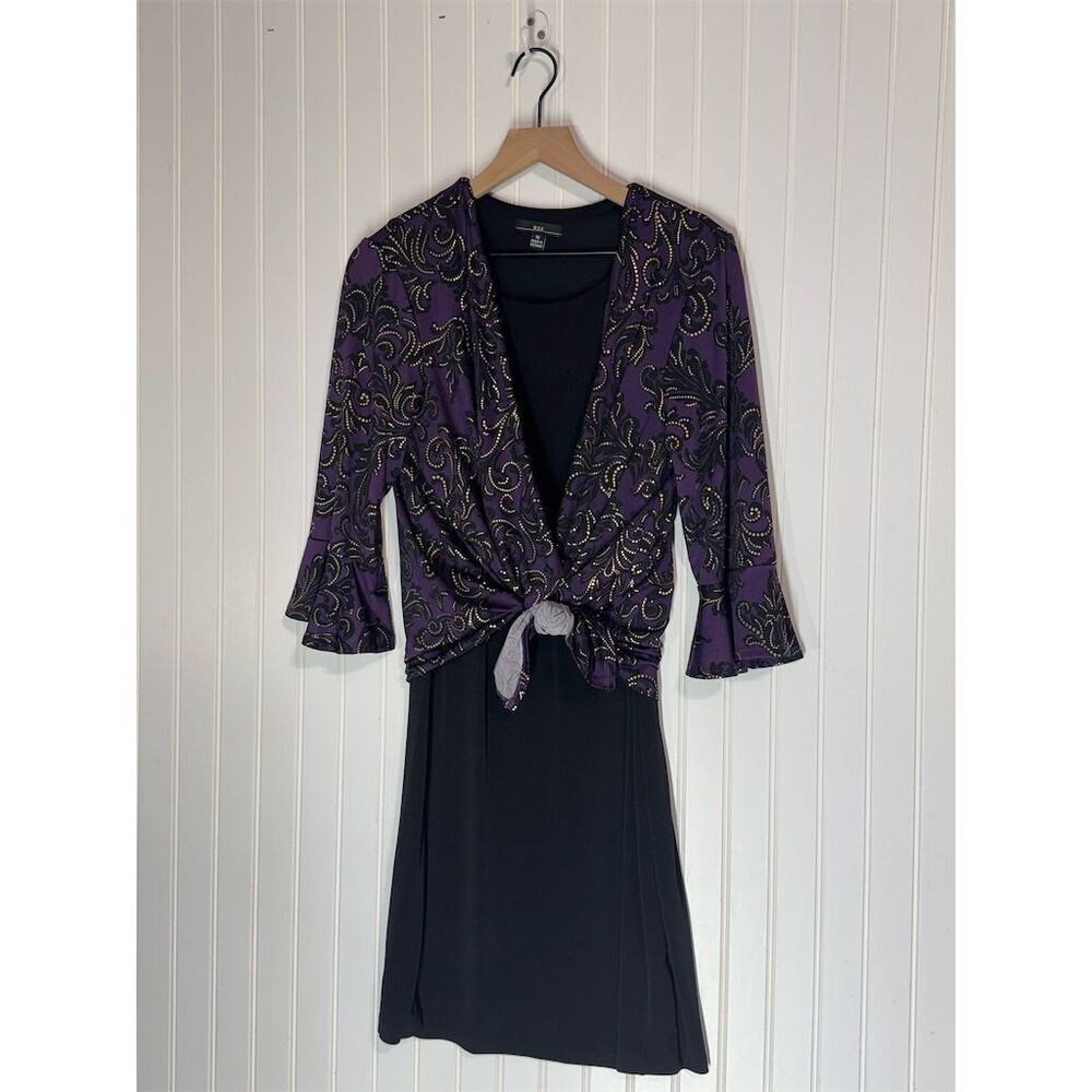 Whimsigoth Faux Two-Piece Dress 10 Purple Glitter Damask Witchy Goth R&K‎ Party